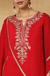 Red Viscose Blend Straight Solid Suit Set image number 1