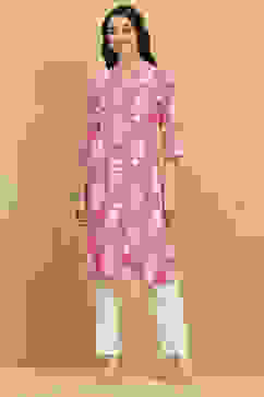 Pink Viscose Rayon Printed Straight Kurta image number 5