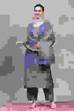 Blue Polyester Yarndyed Straight Suit Set image number 0