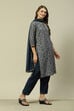 Navy Blue LIVA Straight Printed Kurta Palazzo Suit Set image number 4