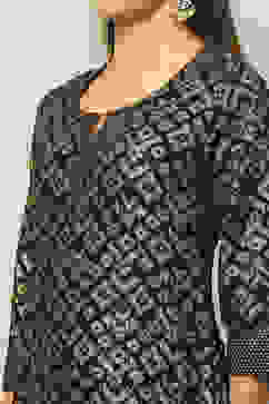 Black Cotton Printed Straight Kurta image number 1