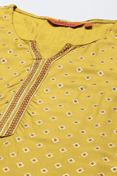 Lime Green LIVA Straight Printed Kurta image number 1