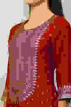 Red Viscose Blend Printed Straight Kurta image number 1