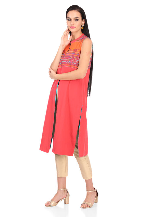 Coral Straight Cotton Kurta image number 3