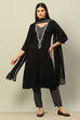Black Viscose Blend Straight Solid Kurta Pants Suit Set image number 0