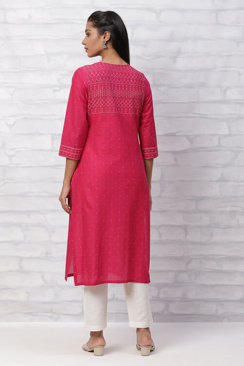 Pink Cambric Cotton Straight Kurta image number 4