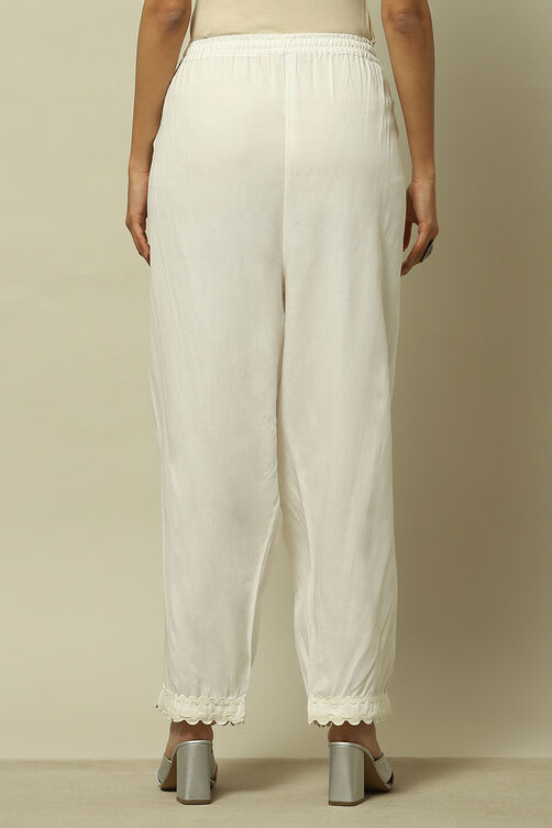 White Viscose Solid Straight Fit Palazzo image number 4