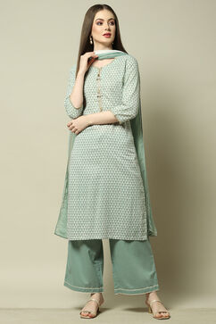 Jade Green Cotton Blend Kurta & Palazzo Suit Set image number 0