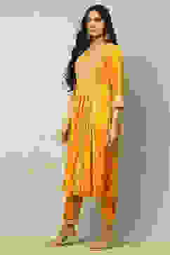 Mustard Yellow Viscose Shantoon Pleated Festive Kurta Set image number 3
