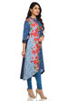 Blue A Line High Low Cotton Kurta image number 2