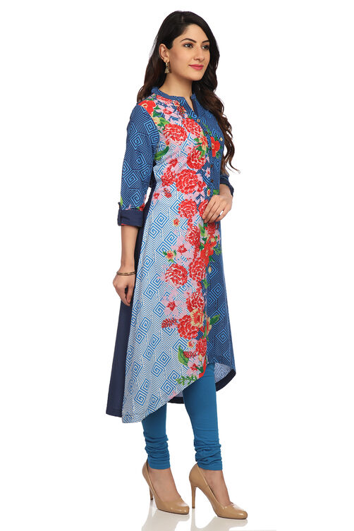 Blue A Line High Low Cotton Kurta image number 2