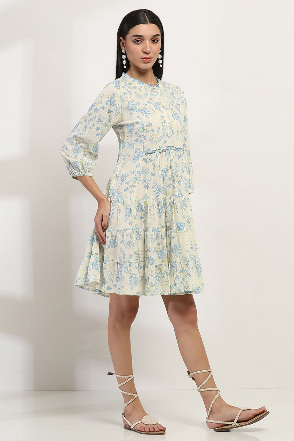 Blue Printed Tiered Dress image number 4