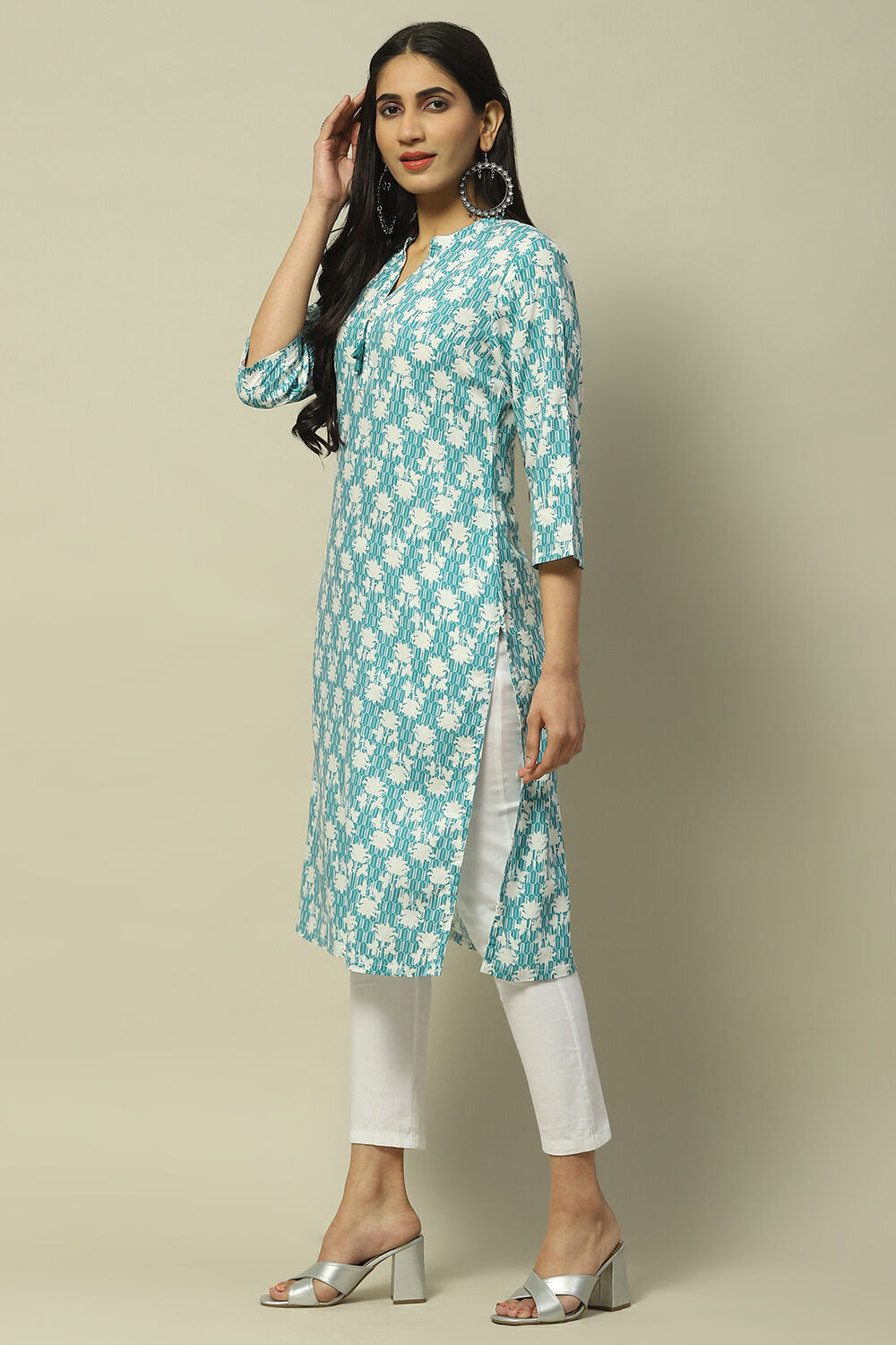 Sea Blue Rayon Staight Kurta image number 2