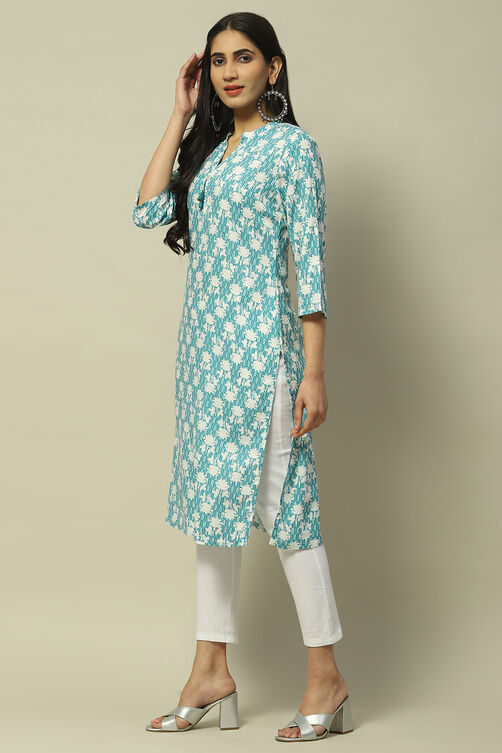 Sea Blue Rayon Staight Kurta image number 2