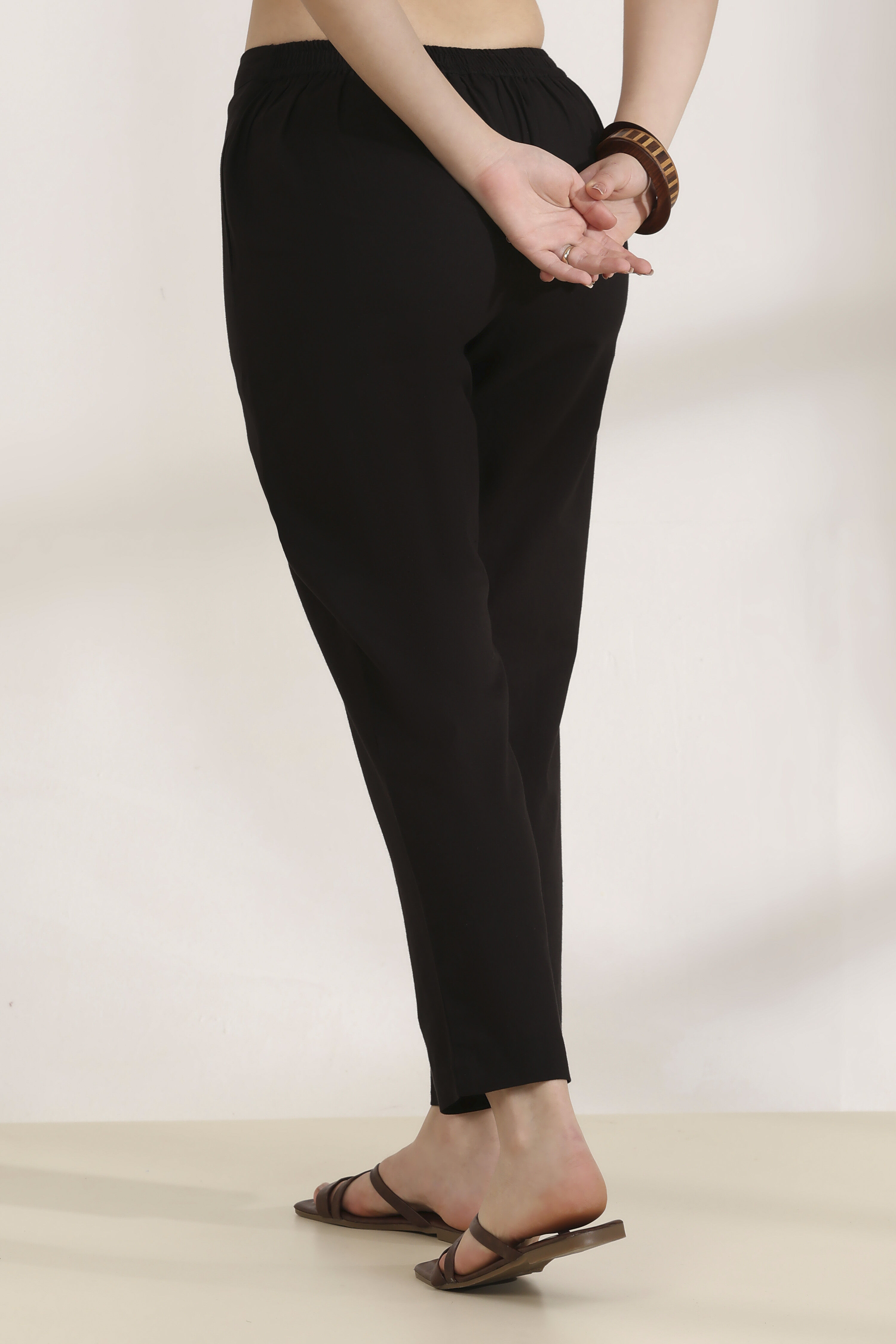 Black Rayon Straight Palazzos image number 5