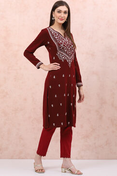 Maroon Acrylic Straight Kurta image number 0