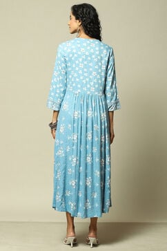 Blue LIVA Tiered Printed Dress image number 3