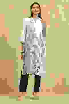 Off White Viscose Rayon Printed Straight Kurta image number 5