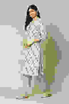 Ecru LIVA Straight Printed Kurta Palazzo Suit Set image number 3