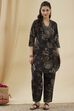 Black Viscose Blend Straight Printed Kurta Pants Set image number 6