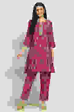 Pink Viscose Blend Printed A-Line Co-ord Set image number 6