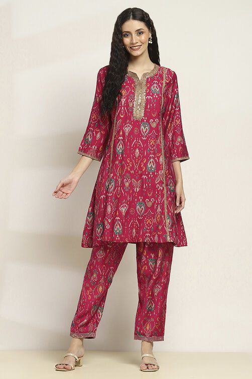 Black Viscose Blend Printed A-Line Kurta Pants Set image number 6