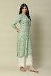 Sage Green LIVA Straight Printed Kurta image number 3