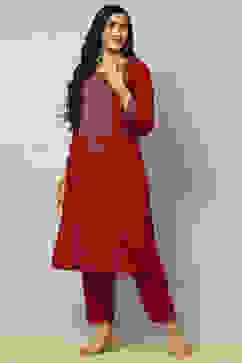 Fuchsia Liva Printed Straight Festive Kurta Set image number 0