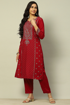 Fuchsia Liva Printed Straight Festive Kurta Set image number 0