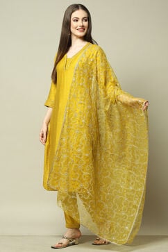 Yellow Organza Straight Suit Set image number 4