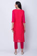 Pink Cotton Straight Kurta image number 4