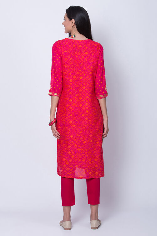 Pink Cotton Straight Kurta image number 4