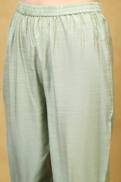 Green Viscose Blend Embroidered Straight Suit Set image number 2