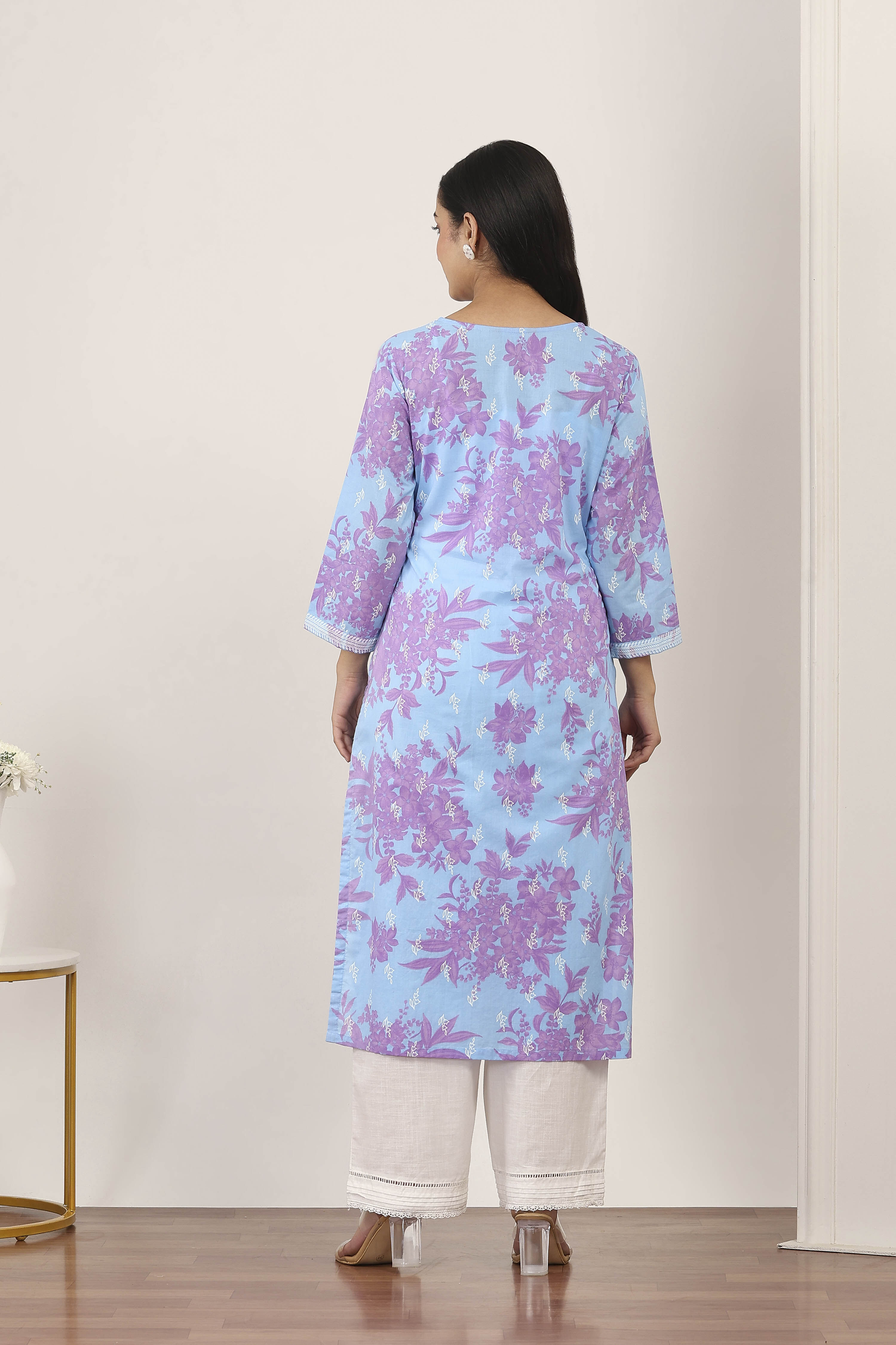 Blue Cotton Straight Kurtas image number 3