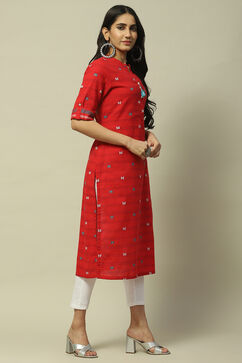 Red Cotton Staight Kurta image number 4