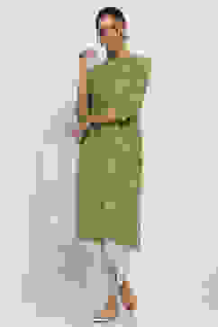 Sage Green Printed Straight Kurta image number 5