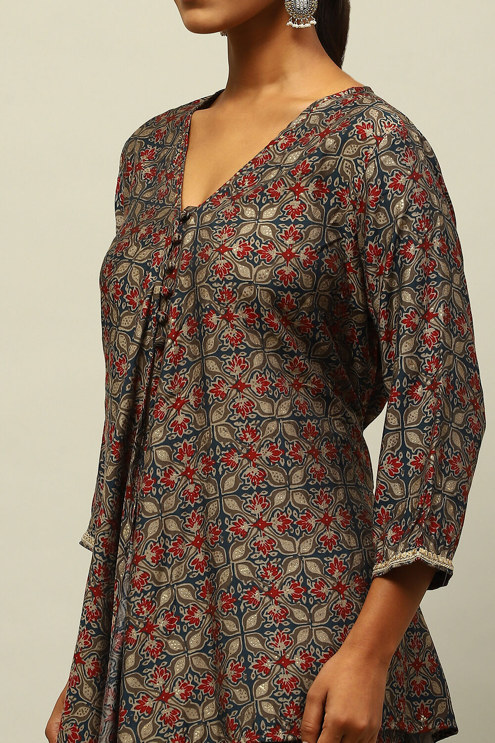 Blue Viscose Blend A-Line Printed Kurta Palazzo Suit Set image number 1