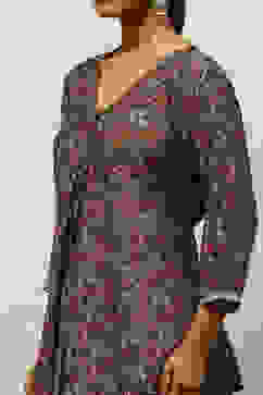 Blue Viscose Blend A-Line Printed Kurta Palazzo Suit Set image number 1