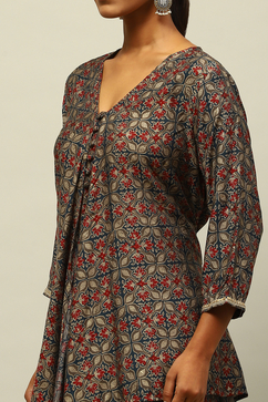 Blue Viscose Blend A-Line Printed Kurta Palazzo Suit Set image number 1