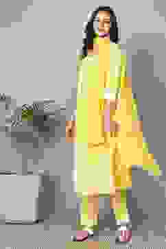 Yellow Cotton Gathered Suit Sets image number 3