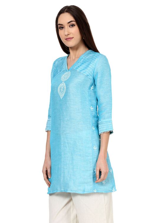 Blue Flared Poly Cotton Indie Top image number 2