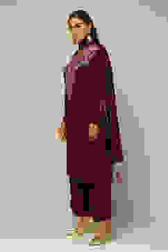 Wine Poly Velvet Straight Solid Kurta Palazzo Suit Set image number 3