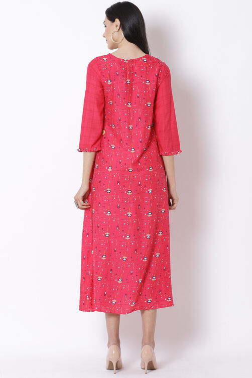 Pink Viscose A-Line Dress image number 1