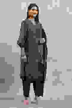 Black Polyester Yarndyed Straight Suit Set image number 5