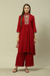 Red LIVA Straight Printed Kurta Palazzo Suit Set image number 7