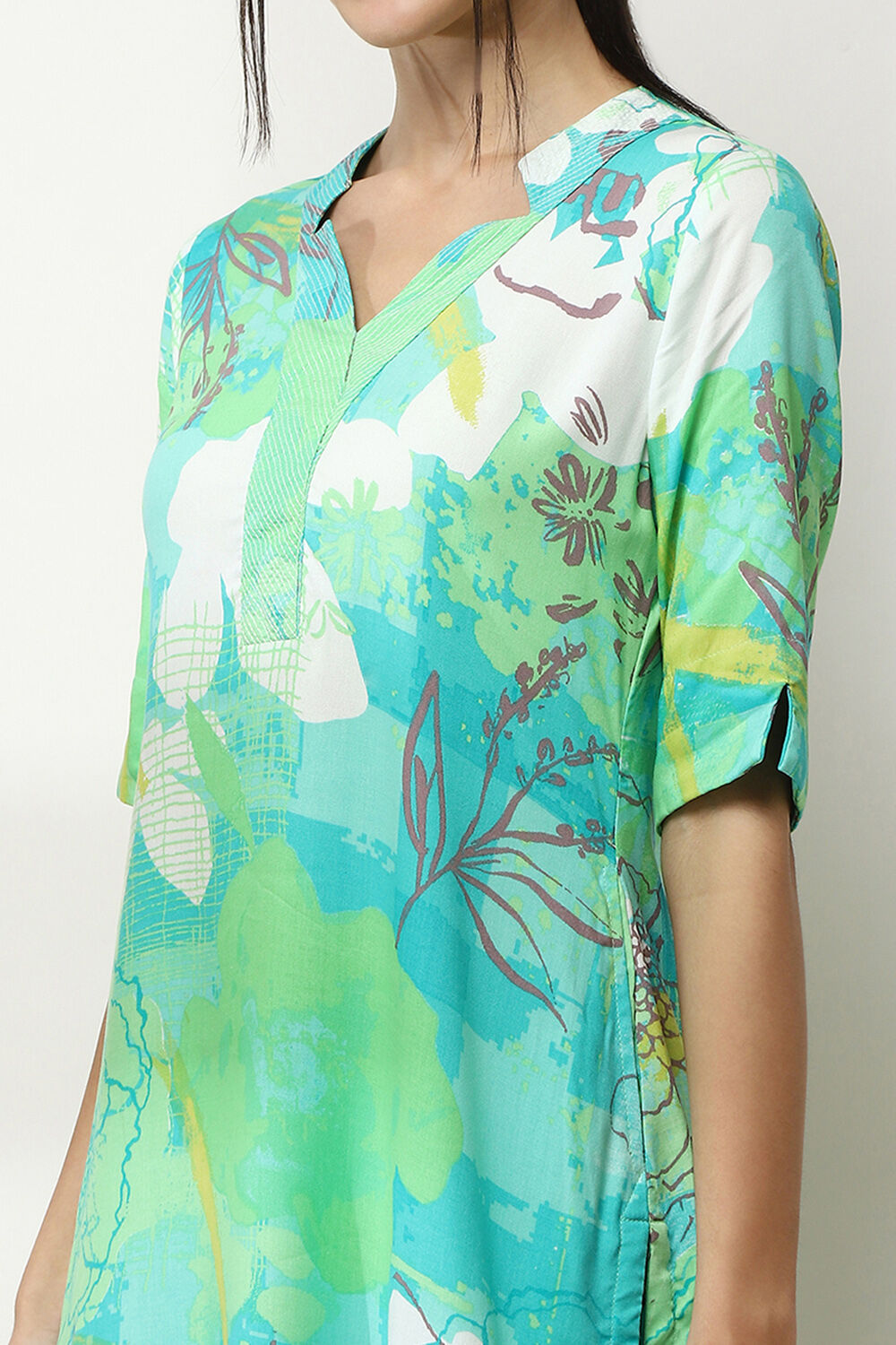 Aqua Floral Printed Straight Kurta image number 1