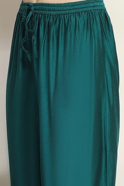 Teal Embroidered Straight Suit Set image number 2