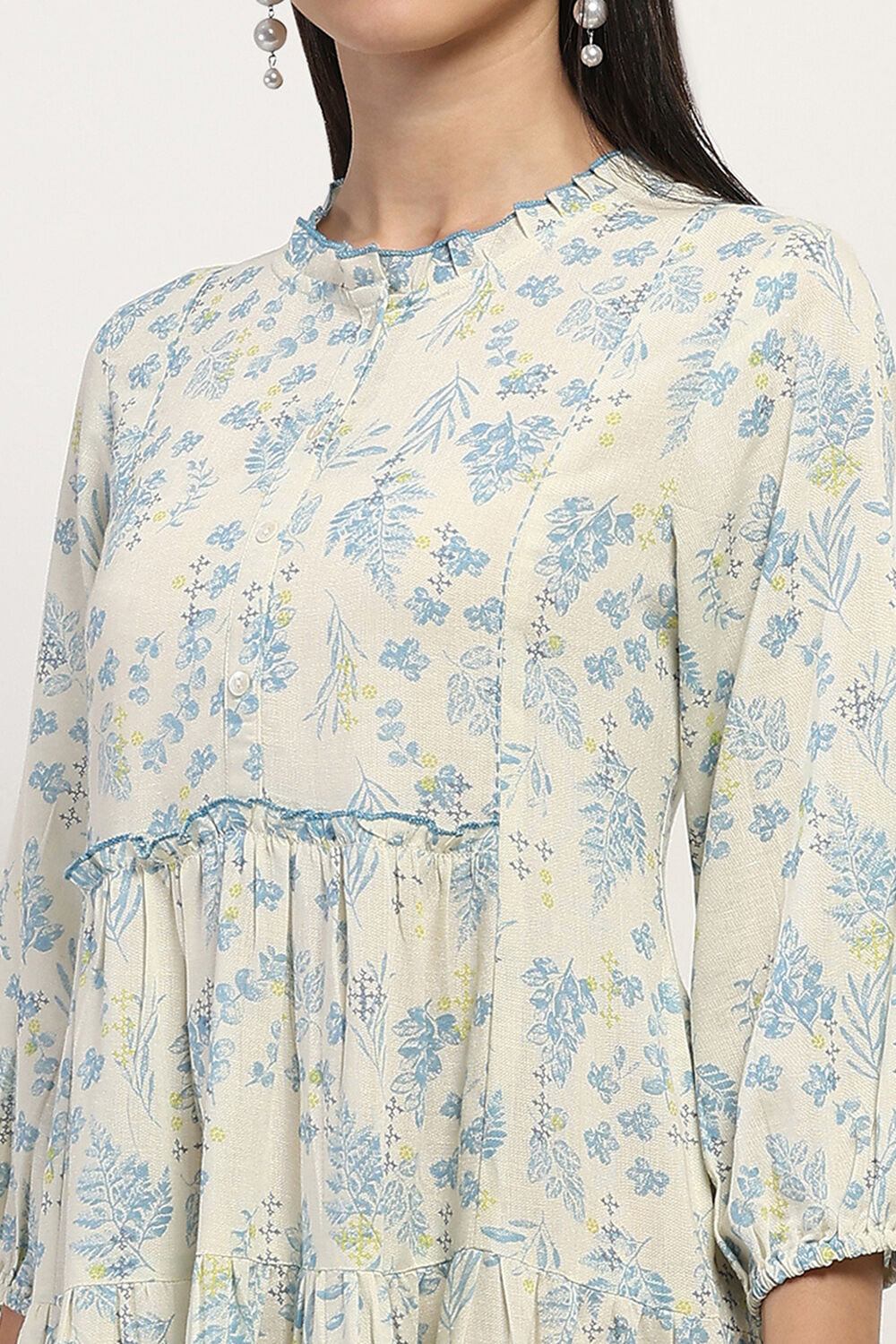 Blue Printed Tiered Dress image number 1