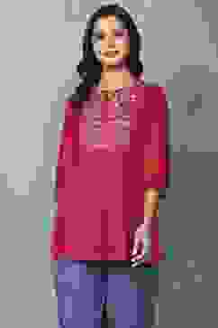 Red Rayon Straight Tops image number 5