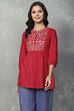Red Rayon Straight Tops image number 5